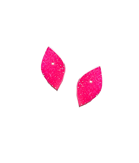 Pink Glitter Resin Leaf Stud Earrings Titanium Post