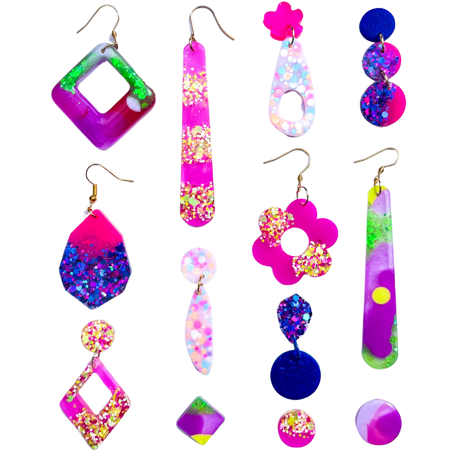 Colourful Statement glitter earrings handmade in NZ with hypoallergenic Titanium Hooks