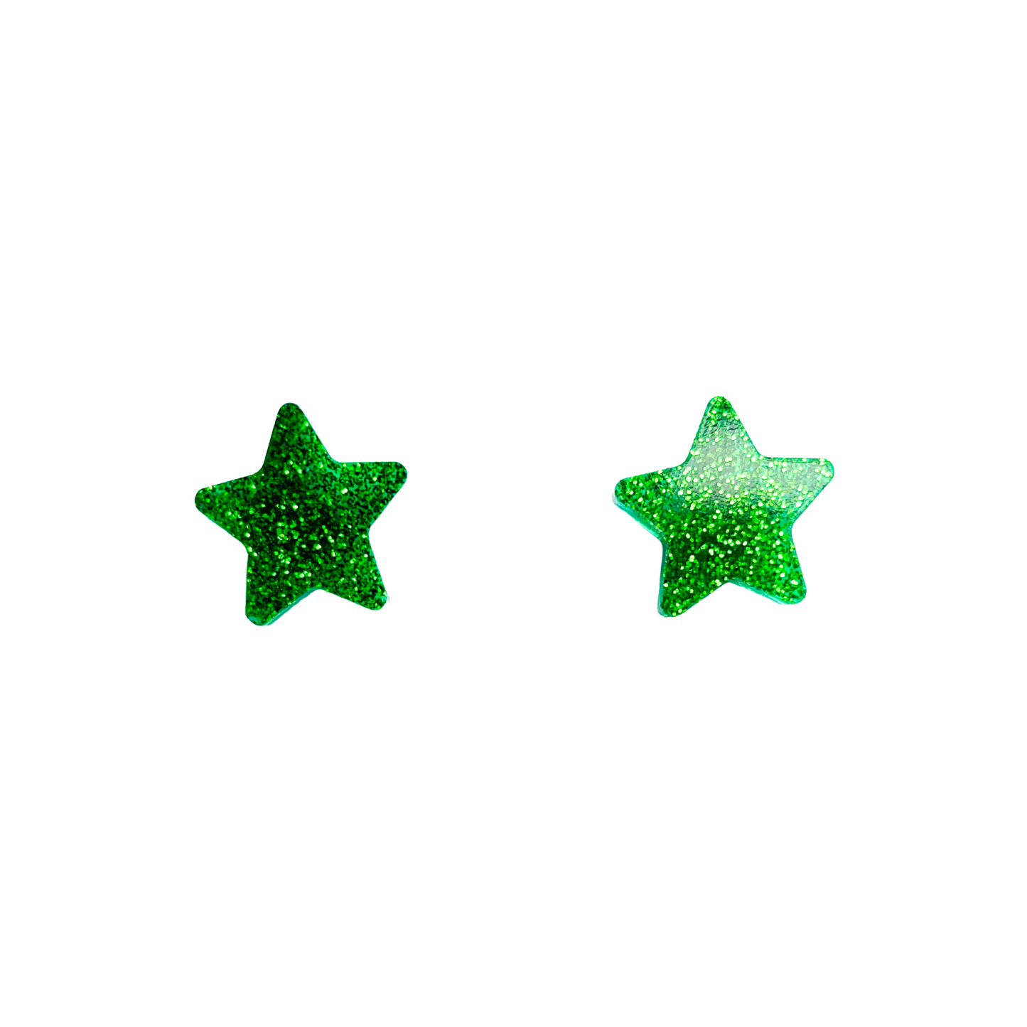 Green Glitter Resin Star Studs with Titanium Posts