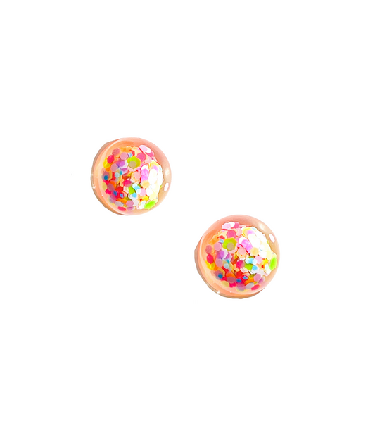 Multi Coloured Glitter Resin Sphere Stud Earrings Titanium Post