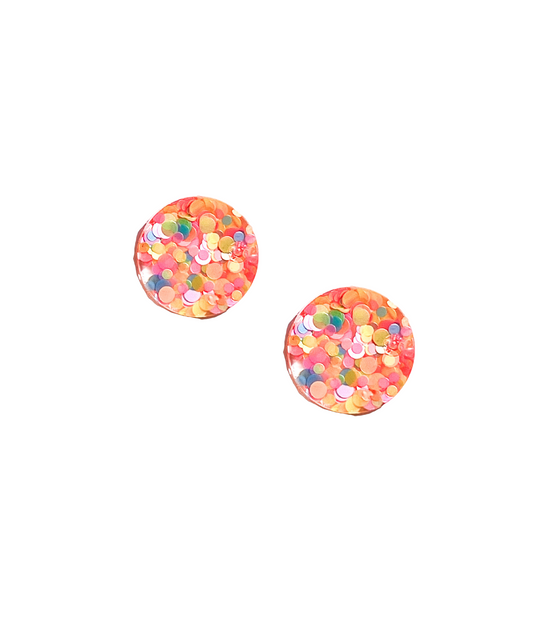 Yellow, Blue, Peach Glitter Round Resin Stud Earrings Titanium Post