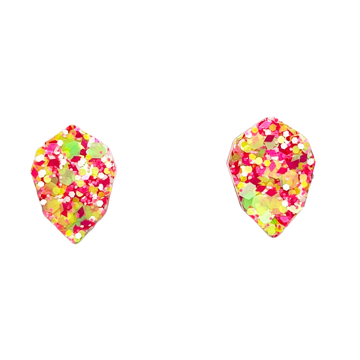 Pink, Yellow Green Glitter Stud Earrings Hypoallergenic Titanium Post NZ