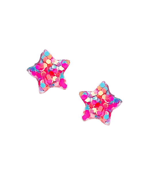 Pink, White, Blue Glitter Resin Star Stud Earrings Titanium Post