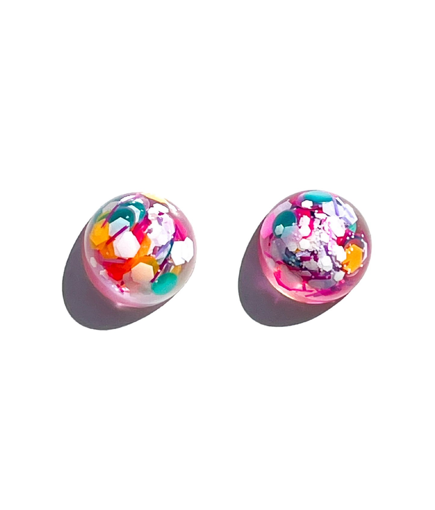 White, Pink, Green & Orange Glitter Resin Sphere Stud Earrings Titanium Post
