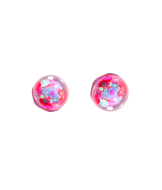 Peach, Pink & Blue Glitter Resin Sphere Stud Earrings Titanium Post