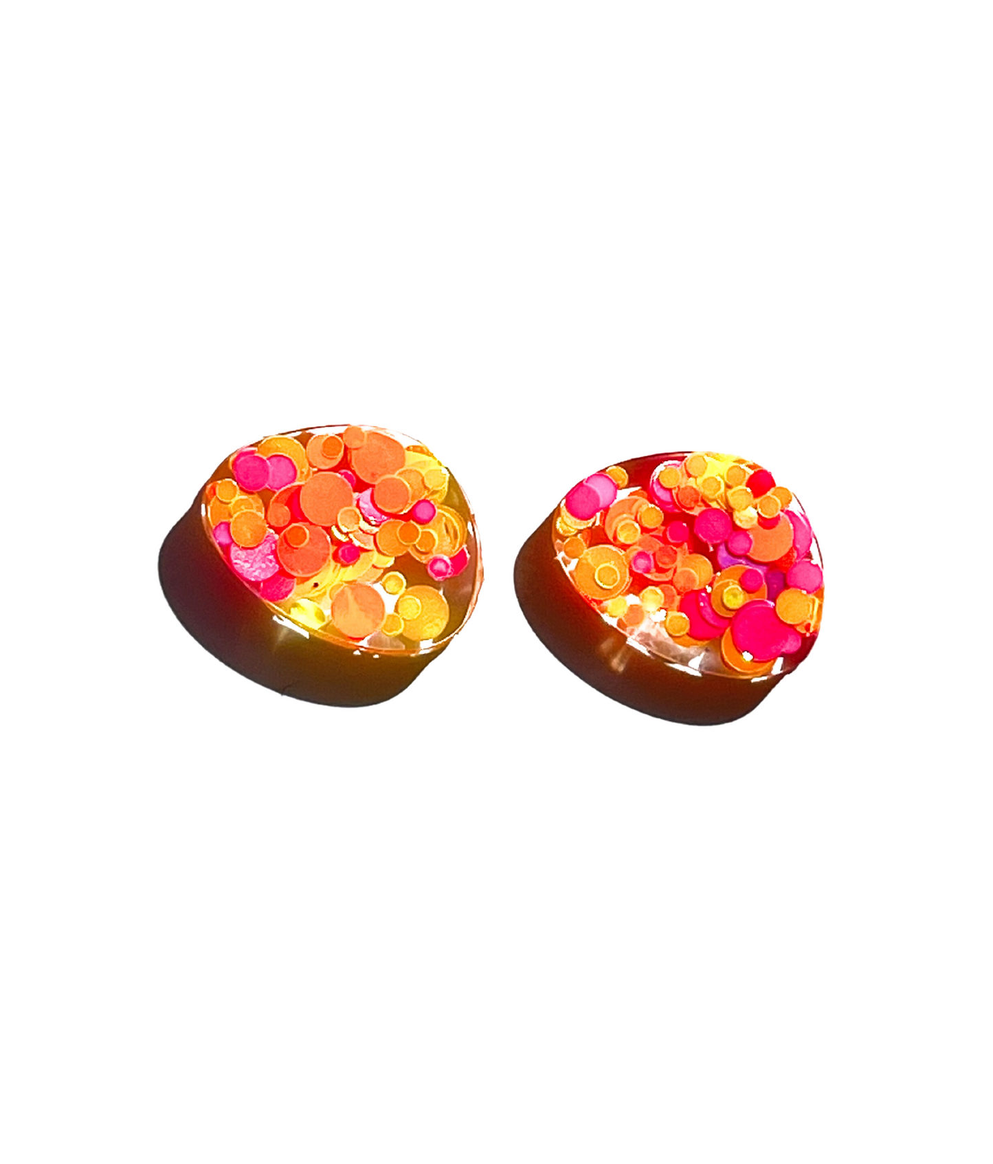 Pink, Orange & Yellow Glitter Resin Stud Earrings Titanium Post