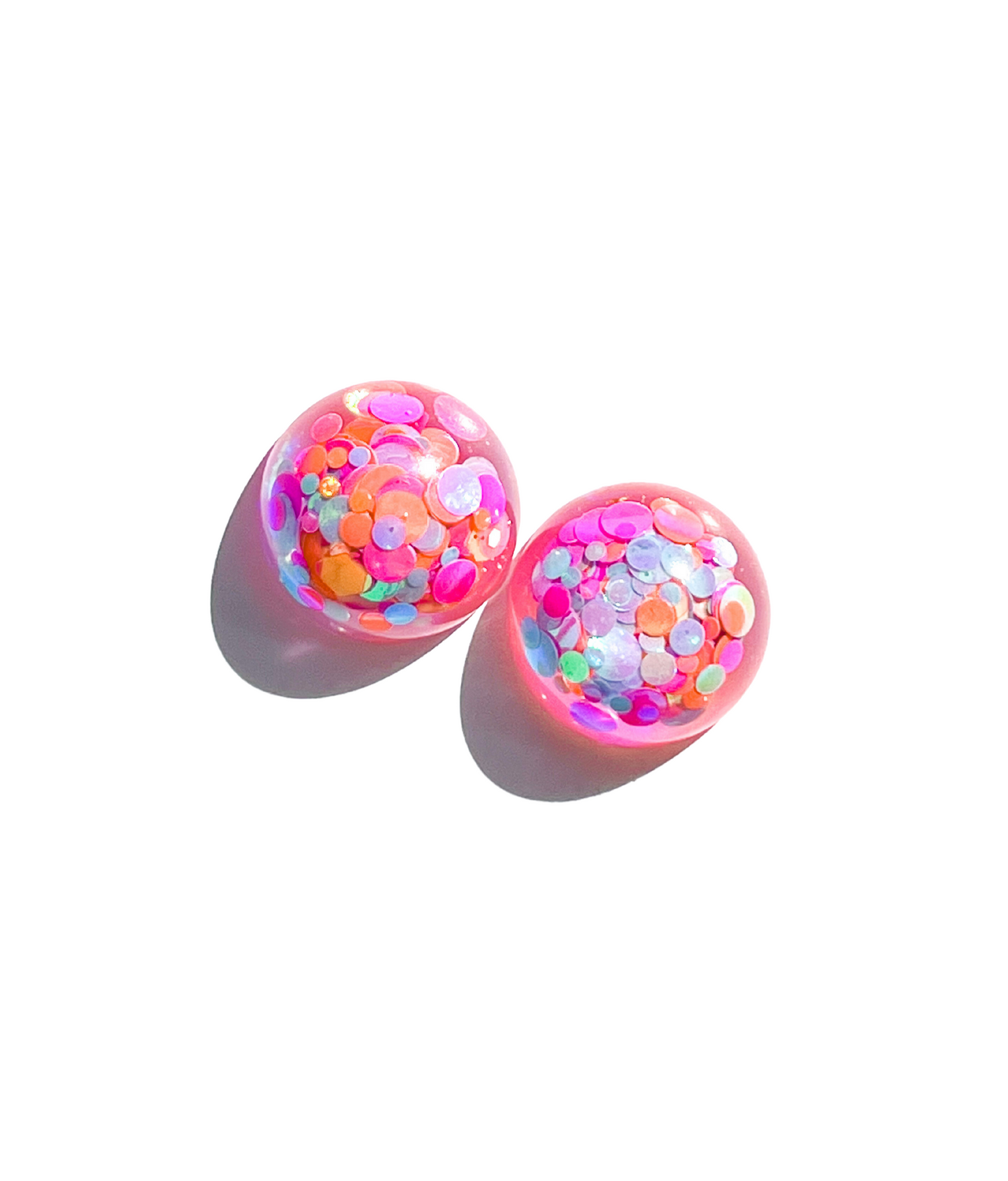 Pink, Orange & Purple Glitter Resin Sphere Stud Earrings Titanium Post