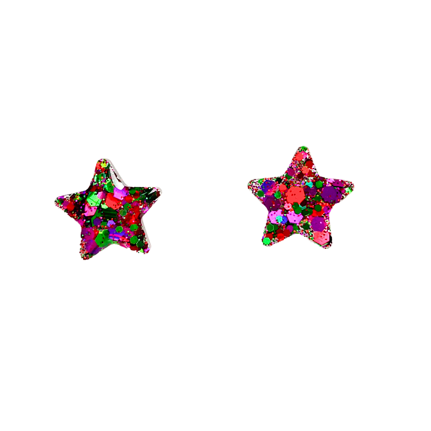 Pink, Red & Green Glitter Resin Star Studs with Titanium Posts