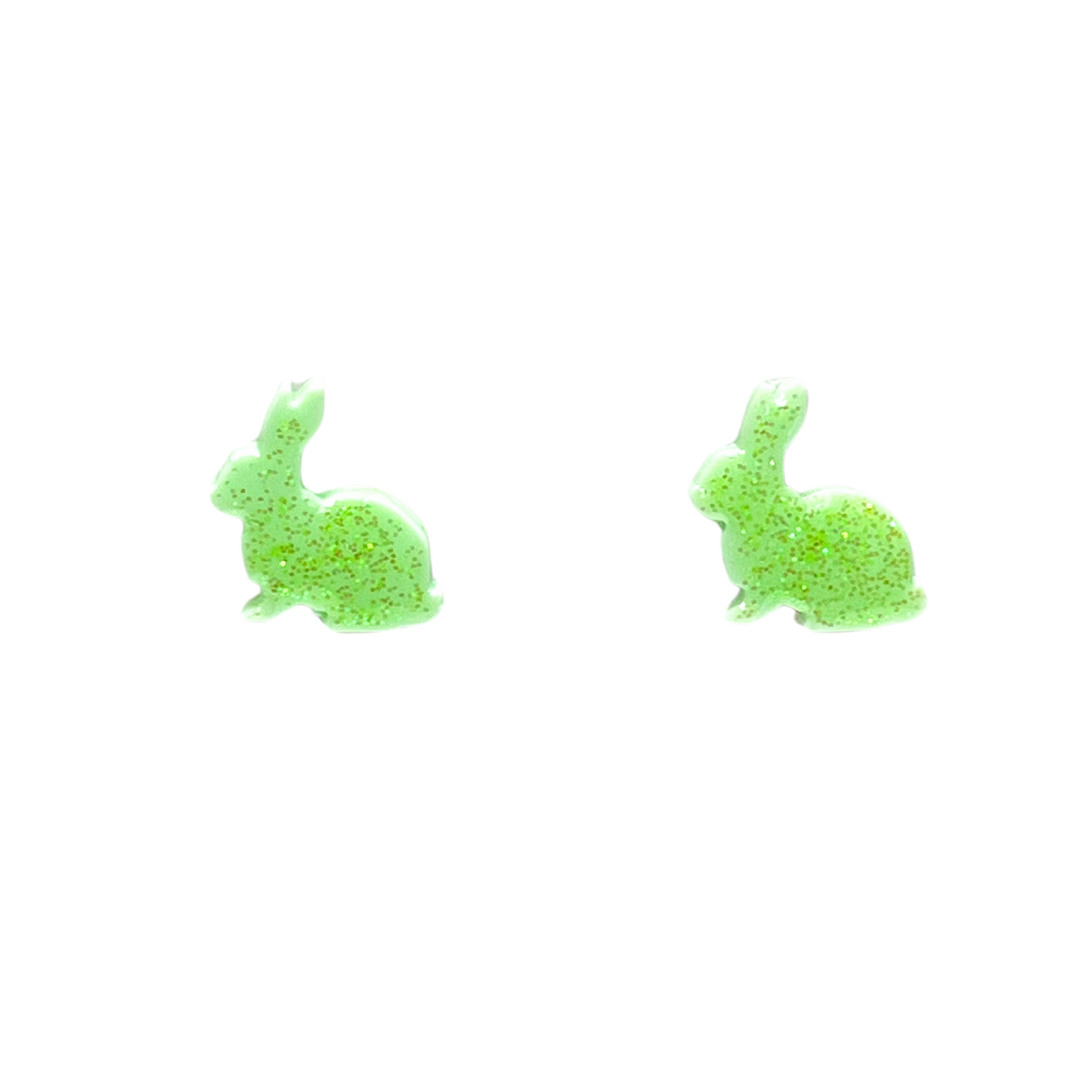 Green Glitter Easter Bunny Stud Earrings with Hypoallergenic Titanium NZ