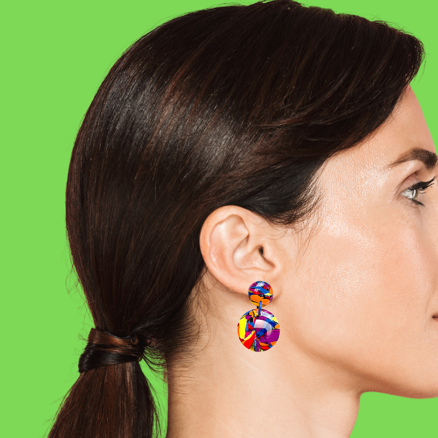 Multi-Colour Clay Round Drop Earrings for Sensitive Ears