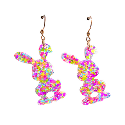 Green & Pink Glitter Easter Bunny Earrings with Hypoallergenic Niobium NZ