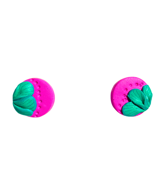 Funky Pink Floral Clay Earrings Hypoallergenic Stud Titanium Post NZ