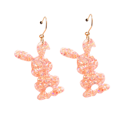 Pale Peach Glitter Easter Bunny Earrings with Hypoallergenic Niobium NZ