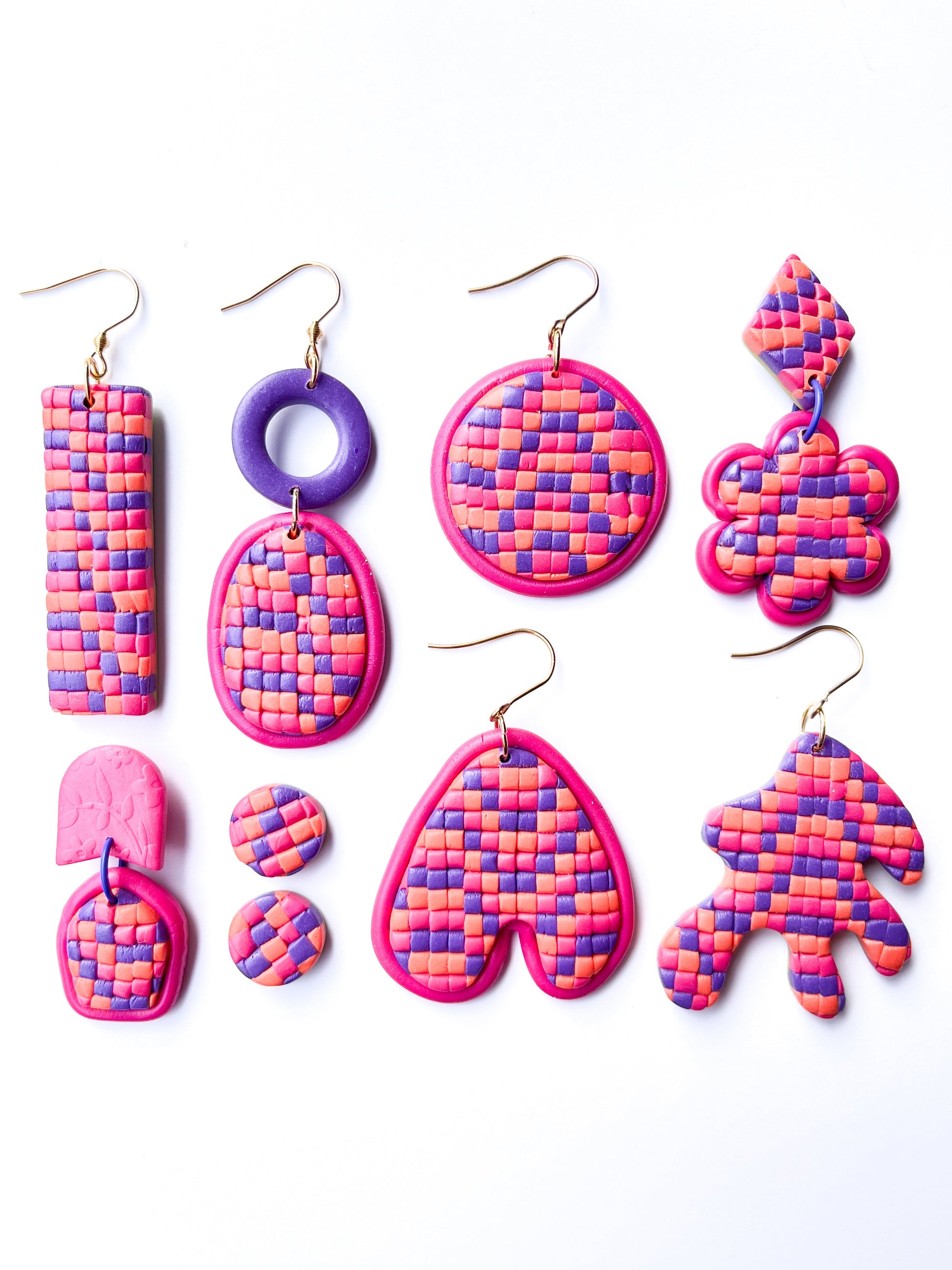 Pink, Peach, Purple Clay Earrings with Hypoallergenic Titanium Post NZ