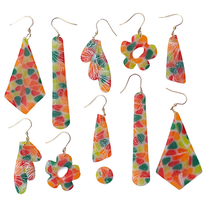 Red, Orange, Yellow & Green Clay Dangle Earrings with Hypoallergenic Niobium Hook NZ