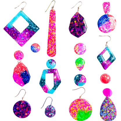 Resin earrings in bright colours with Titanium for sensitive ears.