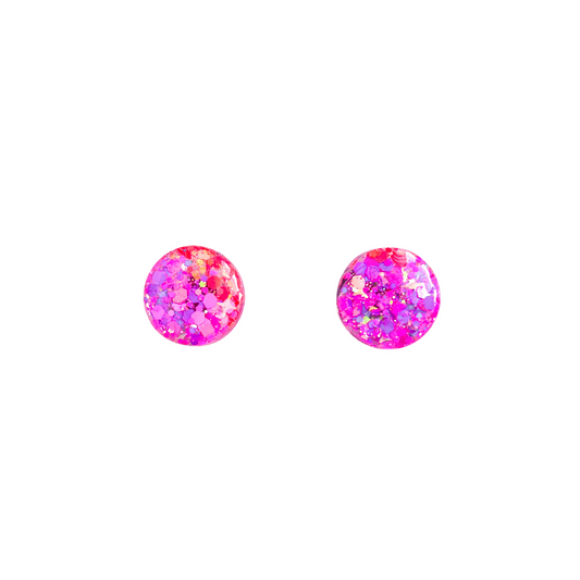 Pink & Coral Glitter Stud Earrings for Sensitive Ears