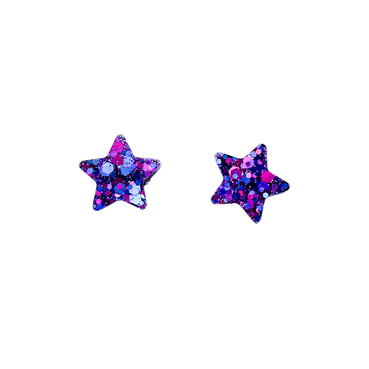 Purple & Blue Glitter Star Resin Stud Earrings Titanium Post