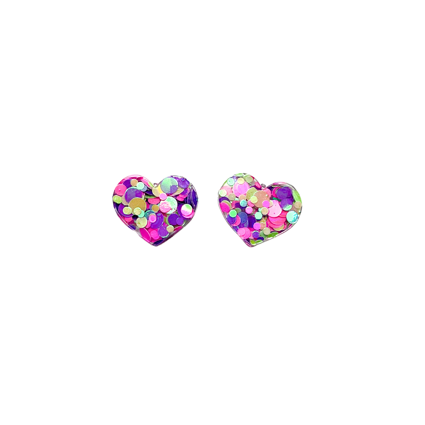 Pink & Purple Glitter Resin Heart Stud Earrings Titanium Post