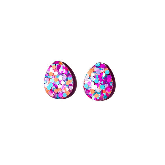 Peach, White, Aqua Glitter Resin Oval Stud Earrings Titanium Post