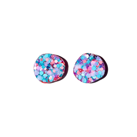 Peach & Aqua Glitter Round Resin Stud Earrings Titanium Post