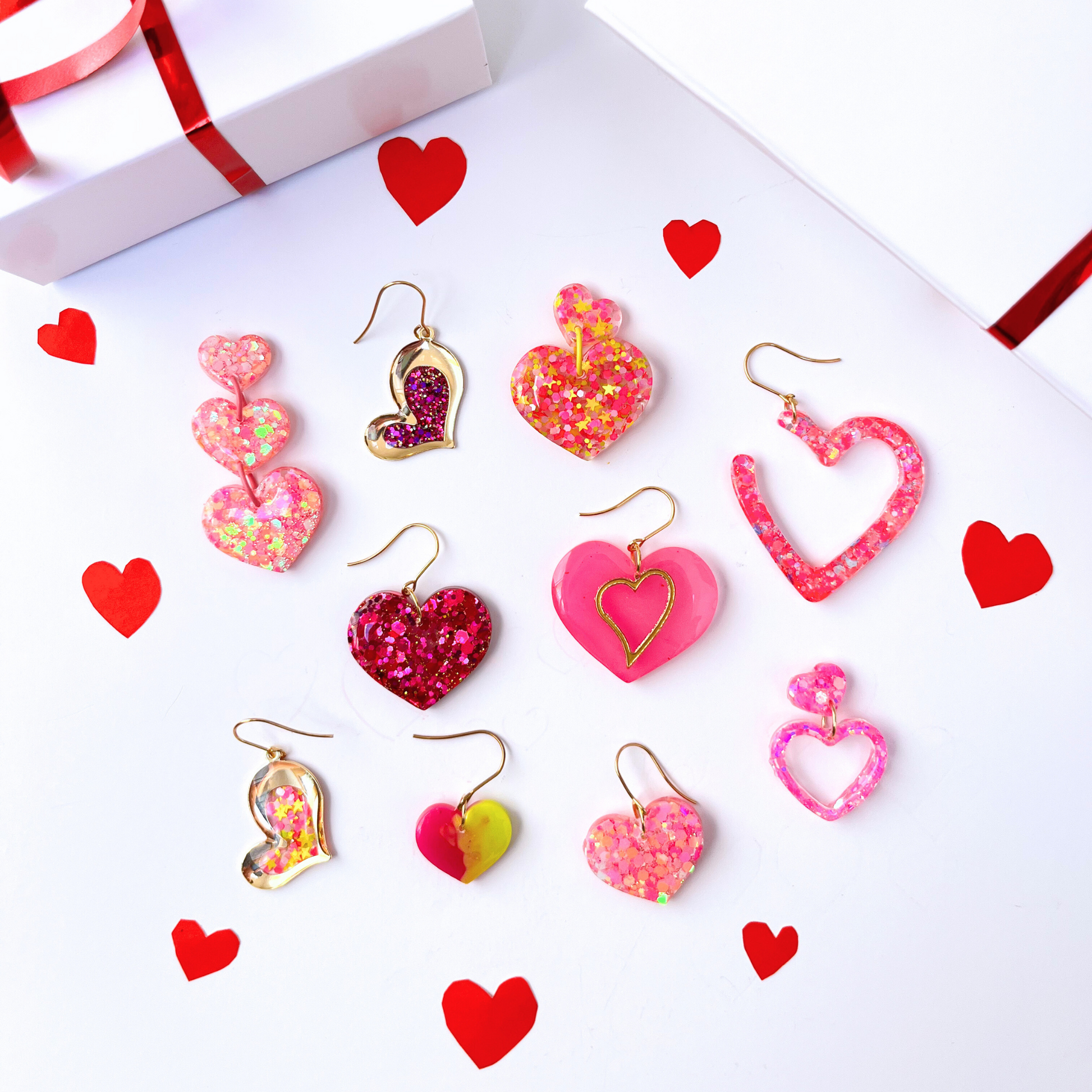 Colourful Statement Glitter Valentines Heart Earrings with Hypoallergenic Titanium Posts