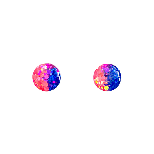 Pink, Coral & Blue Glitter Stud Earrings for Sensitive Ears