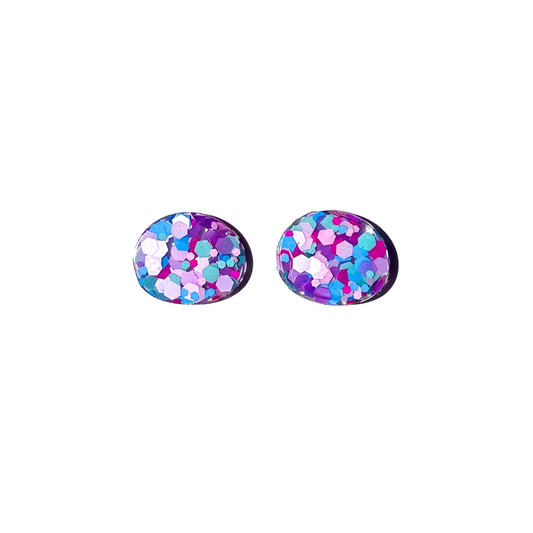 Purple, Blue & Pink Glitter Resin Round Stud Earrings Titanium Post