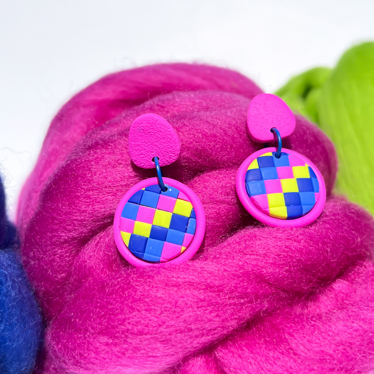 Lime Blue Pink Clay Earrings with Hypoallergenic Titanium Post NZ