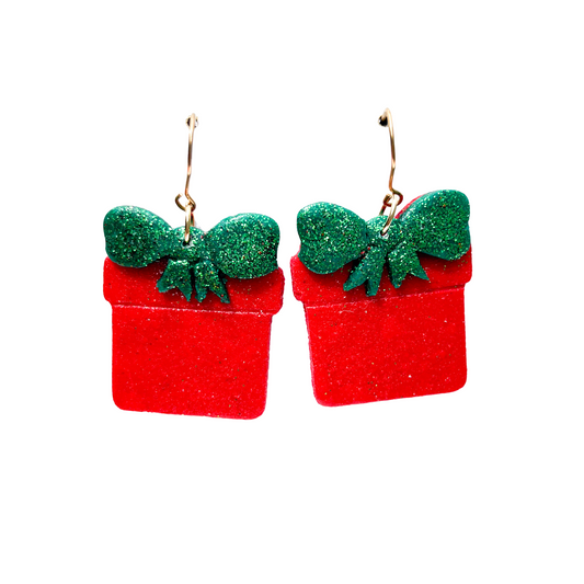 NZ Bright Red & Green Handmade Christmas Earrings Niobium Hook On Sale