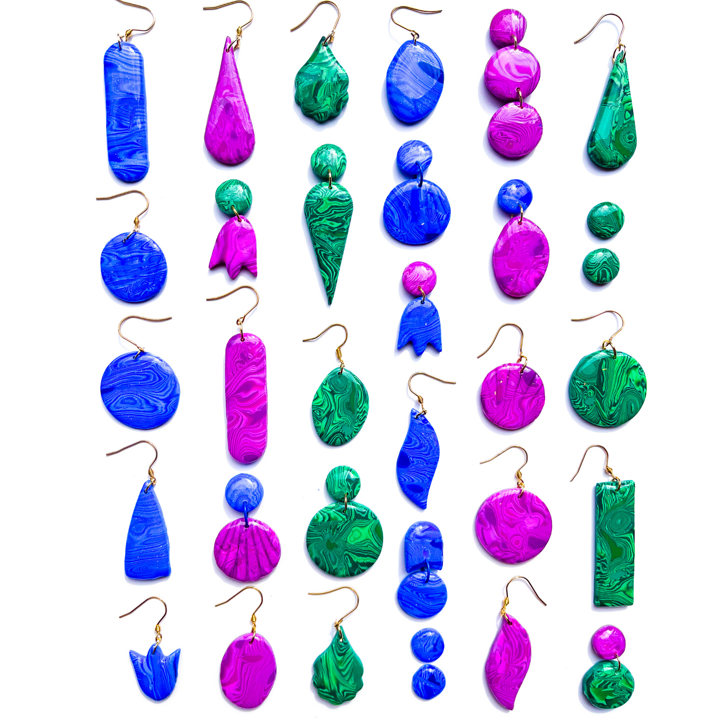 Blue, Pink, Green Gemstone Malachite Clay Earrings Hypoallergenic Titanium Post NZ