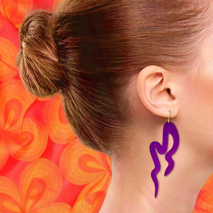 Purple Wiggly Arch Clay Dangle Earrings for Sensitive Ears