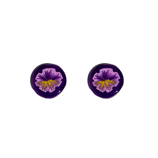 Blooming Good Time Purple Pansy Stud Earrings for sensitive ears