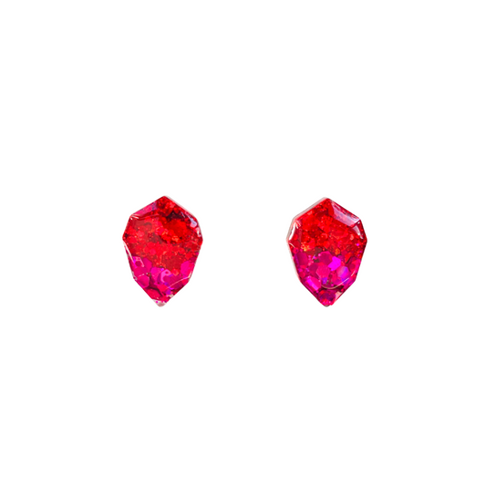 Red & Magenta Glitter Diamond Stud Earrings for Sensitive Ears