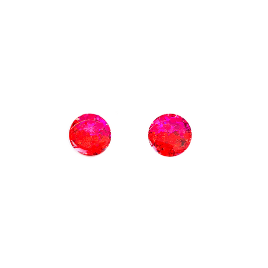 Red & Magenta Glitter Stud Earrings for Sensitive Ears
