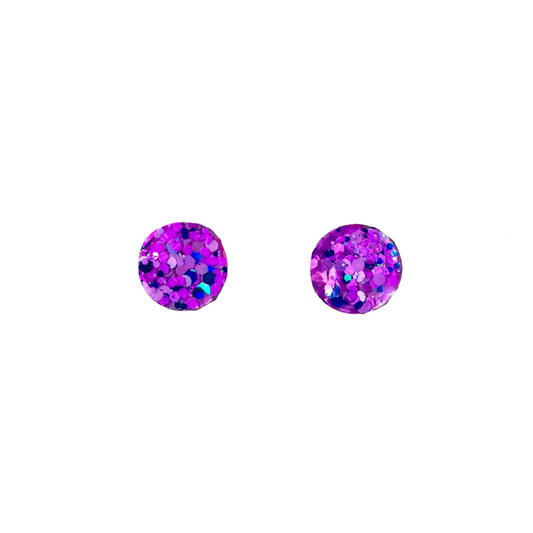 Purple & Blue Glitter Stud Earrings for Sensitive Ears