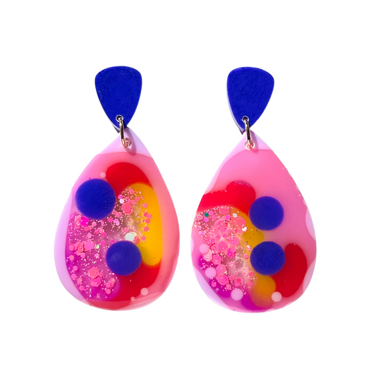 Pink, Blue & Red Drop Earrings for Sensitive Ears