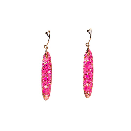 Pink Glitter Oval Dangle Earrings for Sensitive Ears