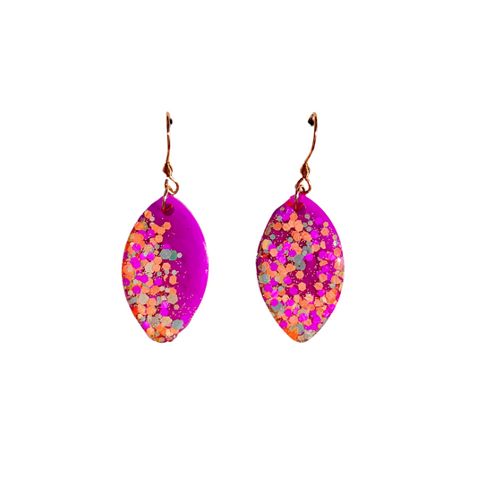 Purple, Orange & Gold Glitter Oval Dangle Earrings for Sensitive Ears